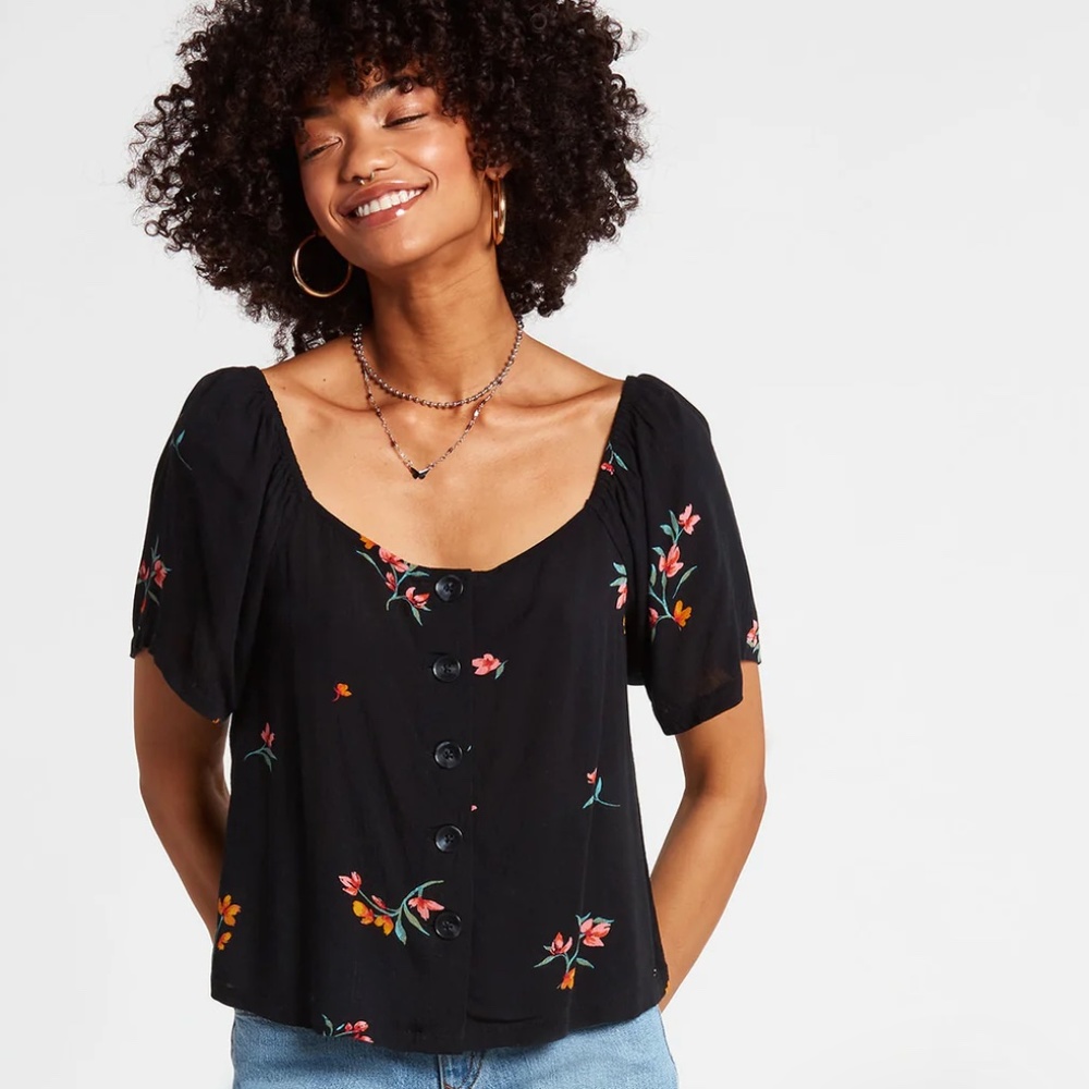 VOLCOM BUD SERIOUSLY TOP - BLACK Size Medium